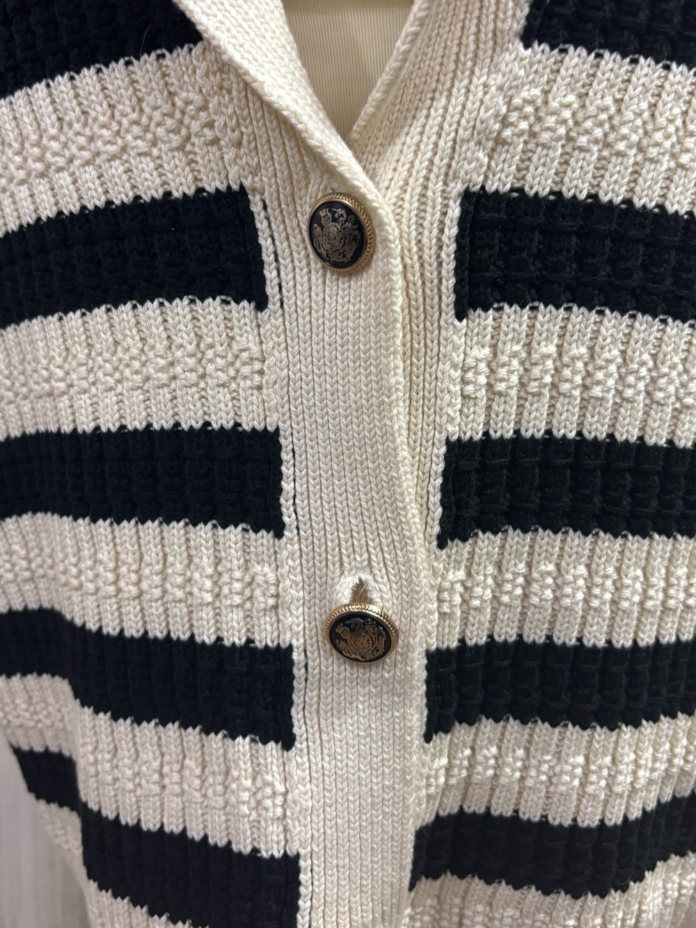 Maeve by Anthropologie Greta Black & Cream Striped Ribbed Button Polo Cardigan - Picture 7 of 14